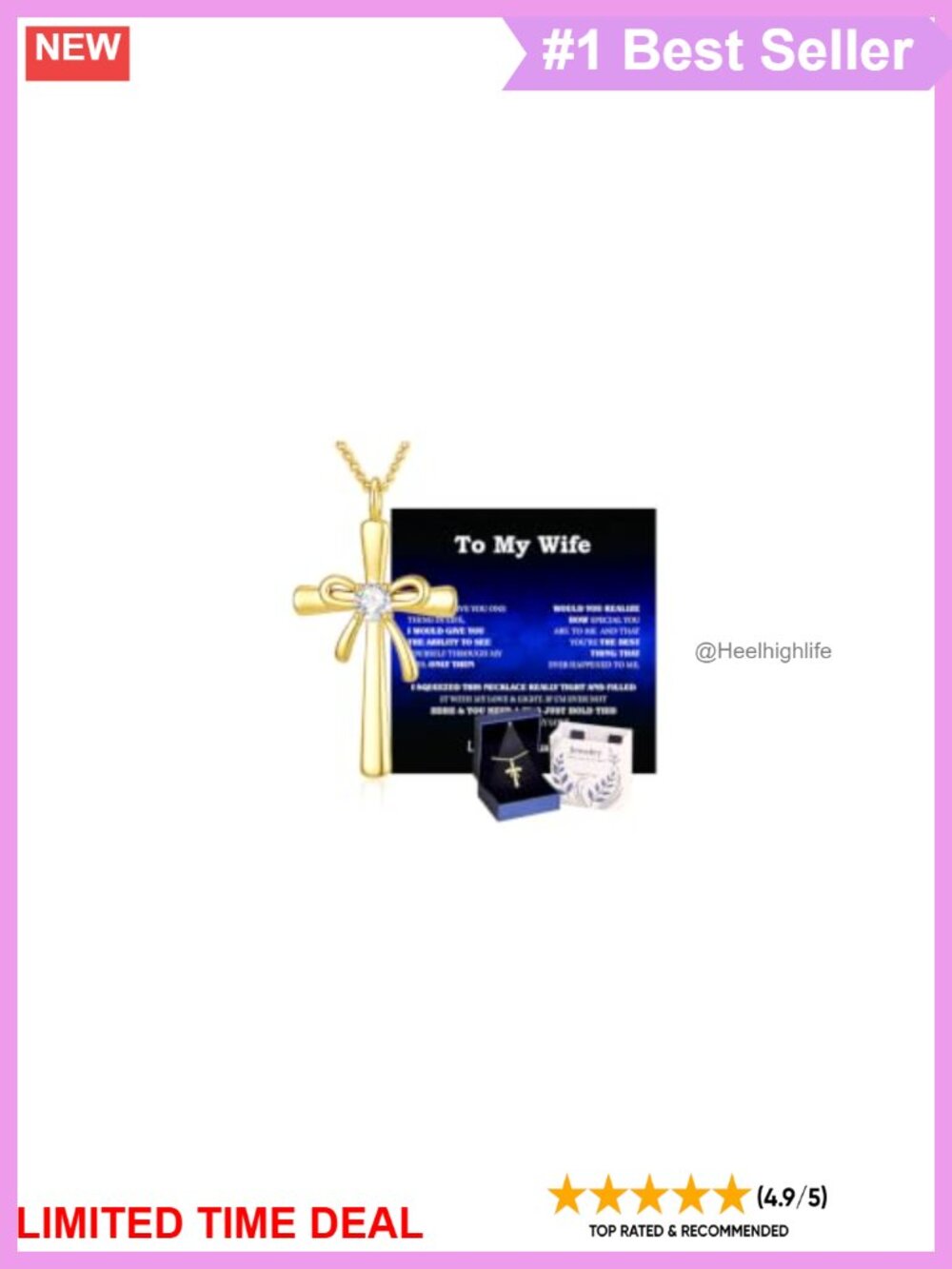 Moissanite Cross Necklace 18K Gold Plated Sterling Silver 18in Women
